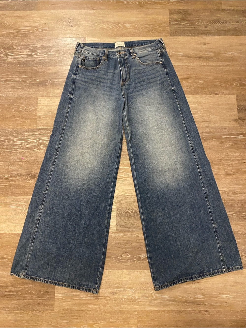 KanCan Wide-Leg Flare Jeans in Faded Blue Denim
